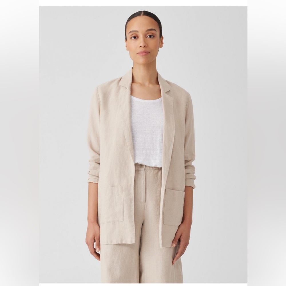 Vintage 1990s Linen and Nubby Long Relaxed Style Open Blazer Size L / XL